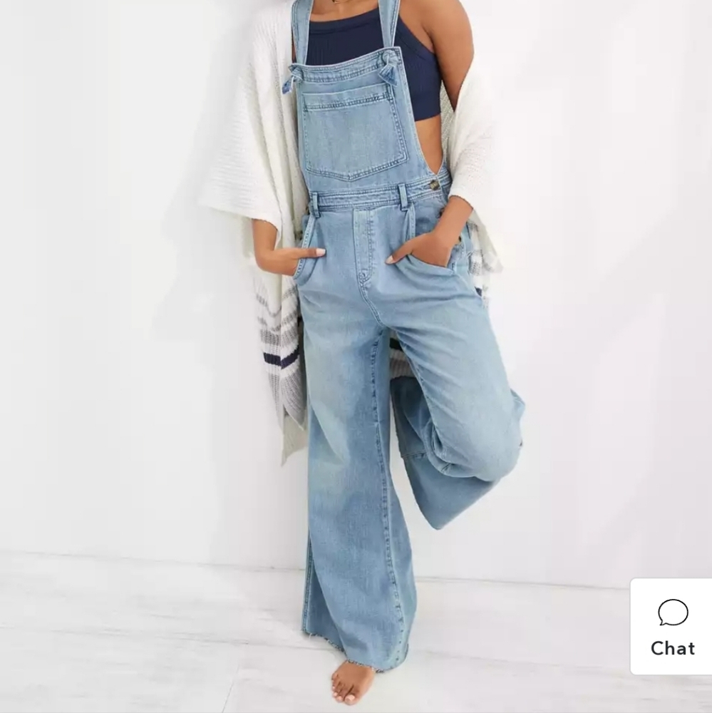 ISO Aerie Wide Leg Denim Overalls